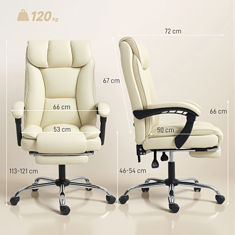 Ergonomic Office Chair with Wheels and Stability Plate | Featuring Armrests, Adjustable Headrest, Lumbar Support, Height Adjustment, Memory Foam, Rocking Function, Suitable for Office, Study Room, Bedroom, Color: Beige and Bl