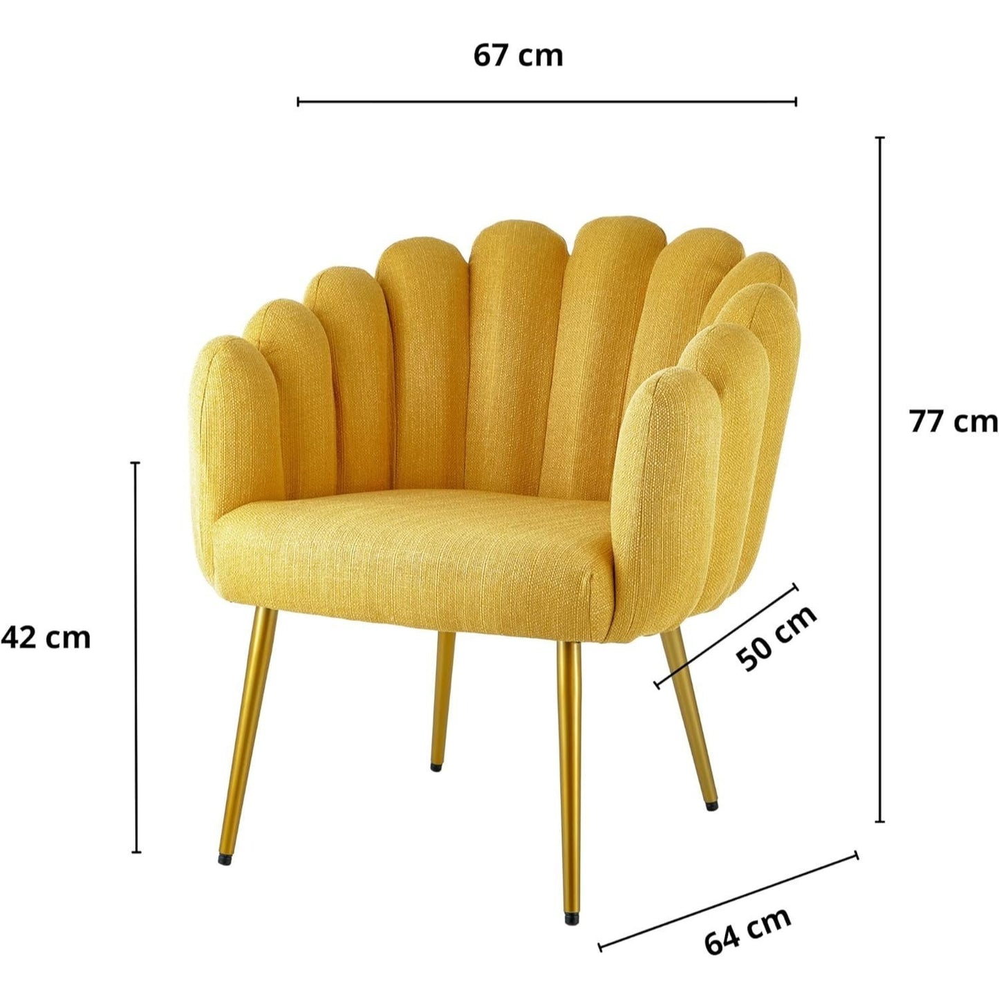 Fauteuil – Relaxstoel – Accentstoel – Loungefauteuil – Draaifauteuil – Schelpenrugleuning – Goudkleurige metalen poten – 67x64x77 cm – Hoogwaardig stof en schuim