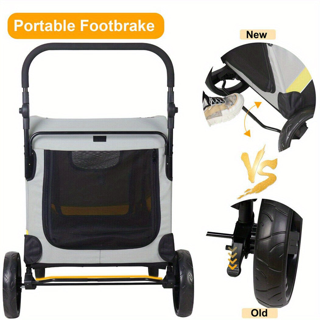Hondenbuggy – Dierenwagen – Huisdierwagen – Poussette – Wandelwagen – Compact Model 111x100x76 cm – Vier Wielen Met Remmen – Vouwbaar En Sterk Frame