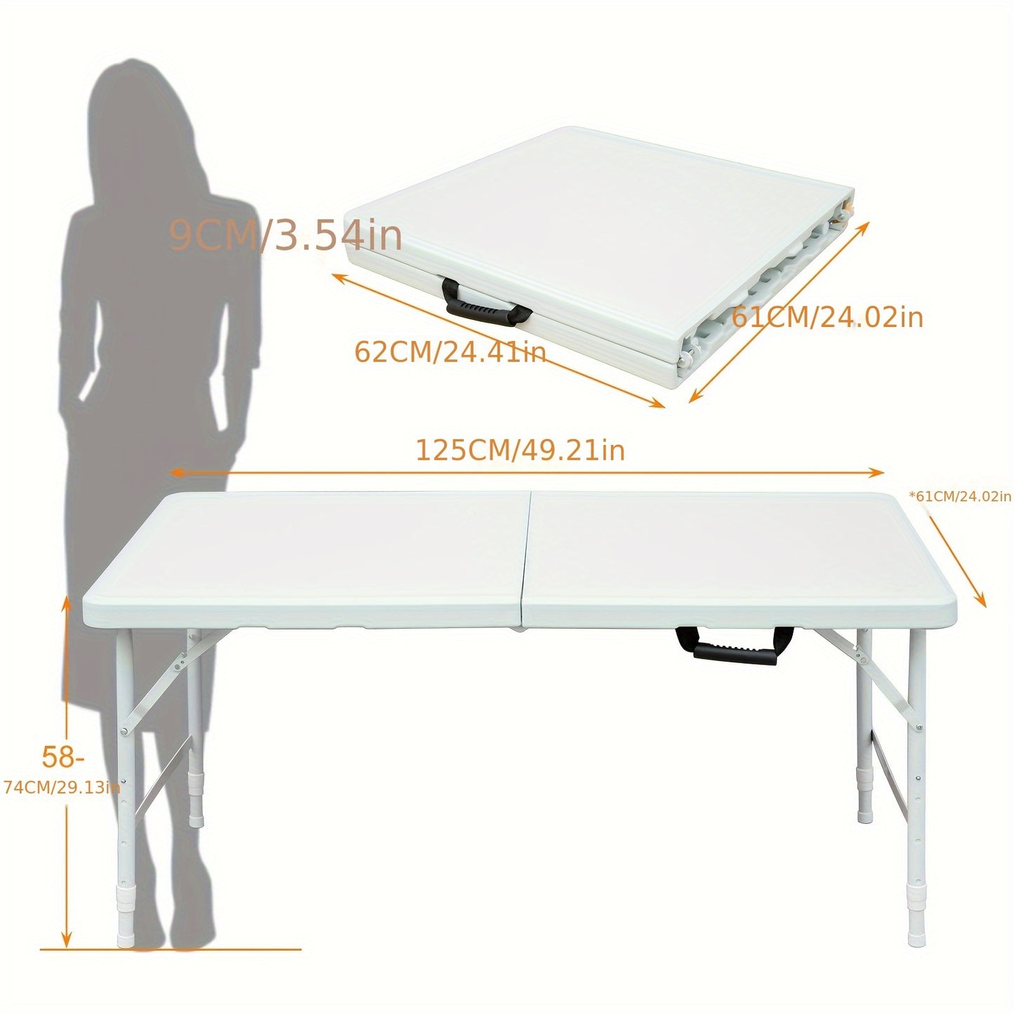 Draagbare Inklapbare Tafel – Uitklaptafel – Campingtafel – Picknicktafel – Werktafel – Verstelbare Hoogte – Lichtgewicht Compact – Stevig Waterbestendig – Eenvoudig Schoon Te Maken – Wit
