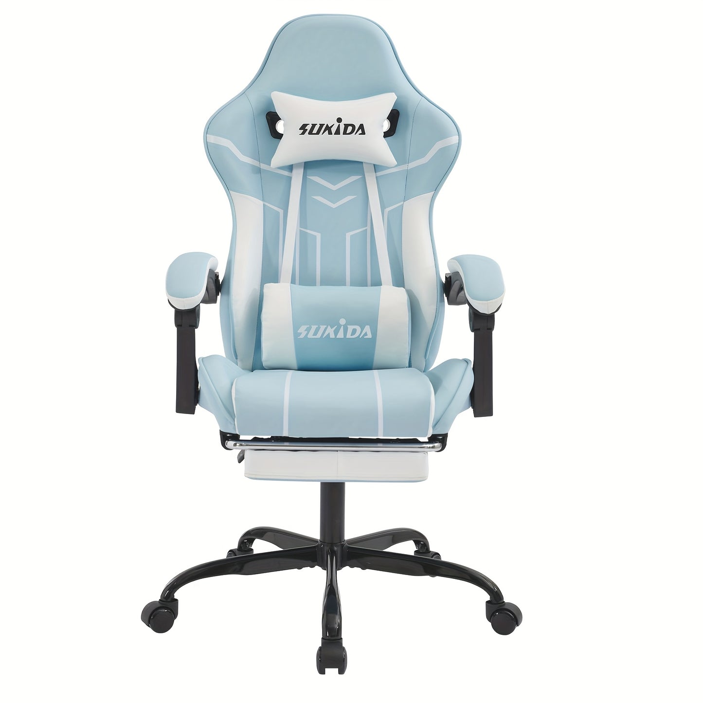 Gamingstoel – Gamestoel – Pc Stoel – Stud Stoel – Bureau Stoel – Inclusief Voetsteun – Ergonomisch Design – Verstelbare Zithoogte – Blauw Wit