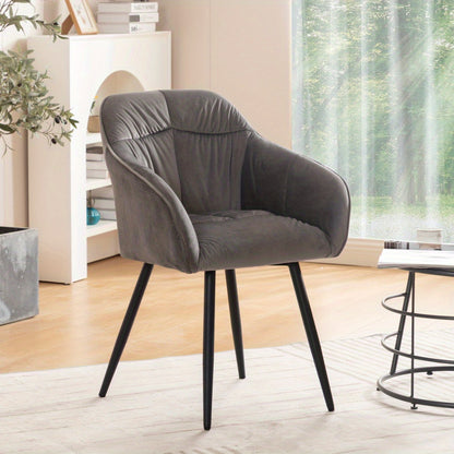 Eetkamerstoel – Stoel – Zetel – Kuipstoel – Armstoel – Set Van 2 – Velvet Bekleding – Verstelbare Metalen Poten – Grijs