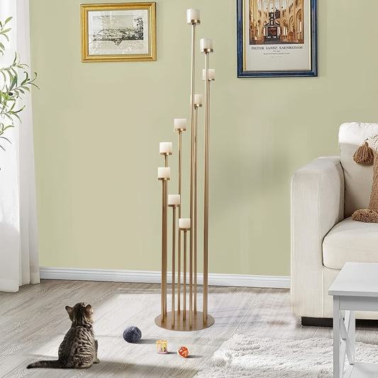 Gouden Kandelaar – Kaarshouder – Candelabra – Waxinehouder – 9-armige Kandelaar – Set van 2 – Metaal – Antiroest Met Fluwelen Bodem