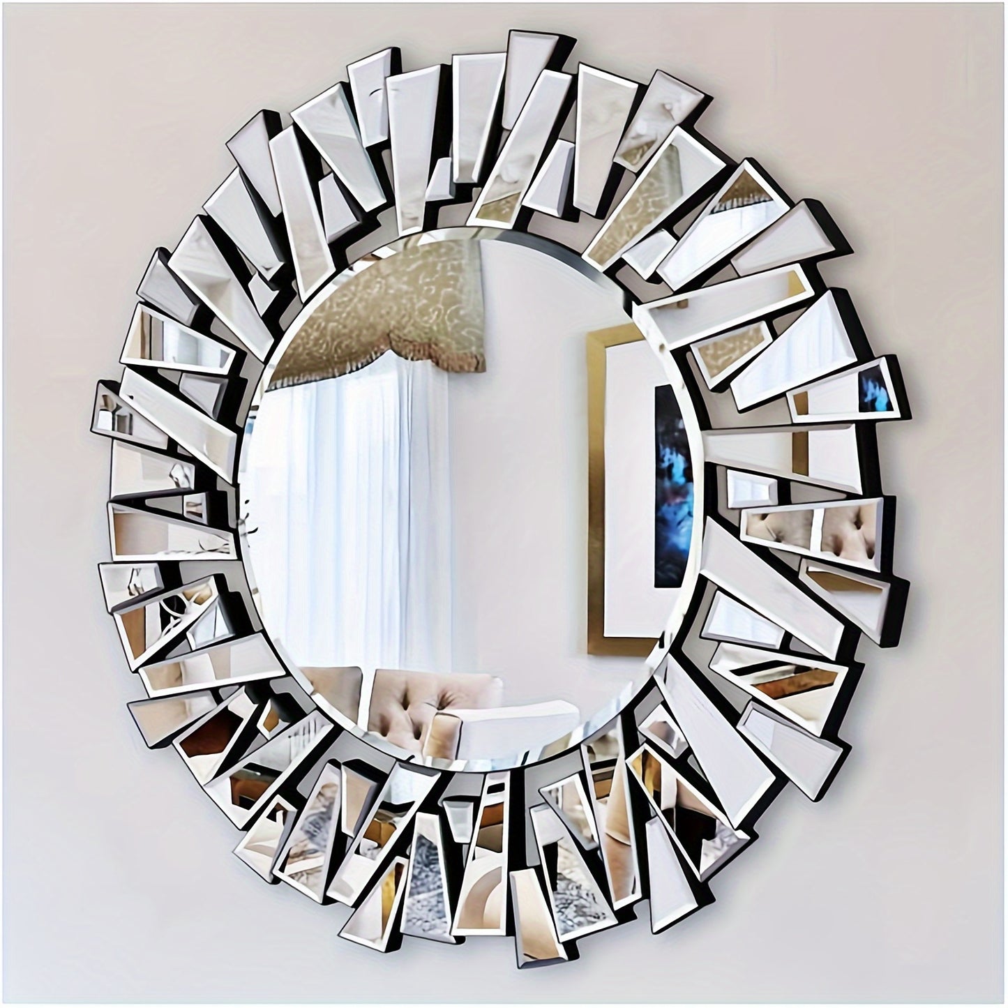 Decoratieve Ronde Spiegel – Wandspiegel – Accentspiegel – Badkamerspiegel – Woonkamer Spiegel – 80x80 cm – Silvery Glas – Zonnestraal Design