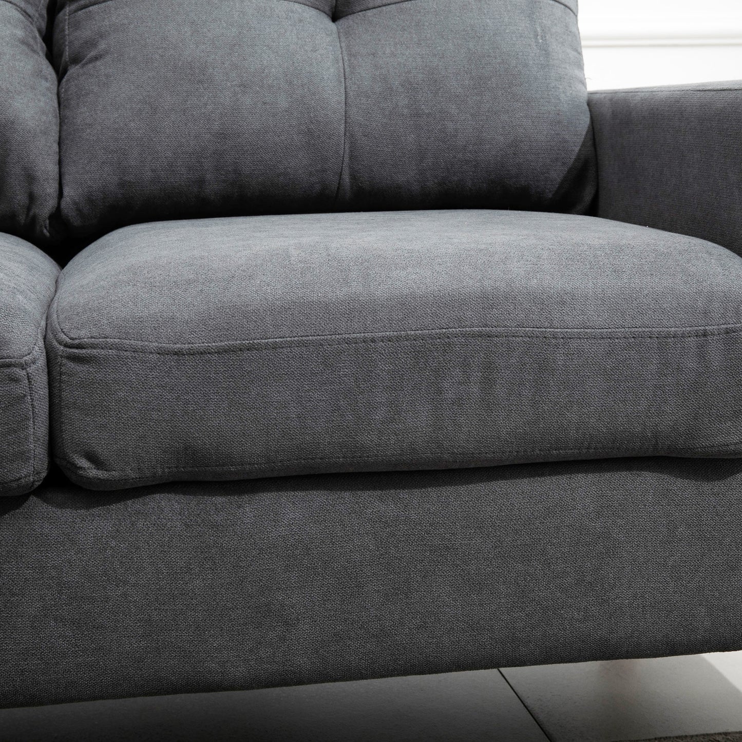 Hoekbank – Loungebank – Sofa – Hoeksalon – 3-Zitsbank – Linnen Look Stof – Chaise Longue – Stevig Houten Frame – 193x136x85 cm