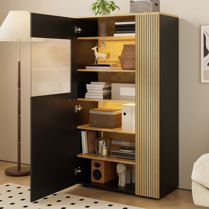 Dressoir – Opbergkast – Ladekast – Buffetkast – Wandkast – Zwart Met Gouden Accenten – 3 Vaste En 2 Verstelbare Planken – Duurzaam Niet-Hout Materialen – Eenvoudige Montage