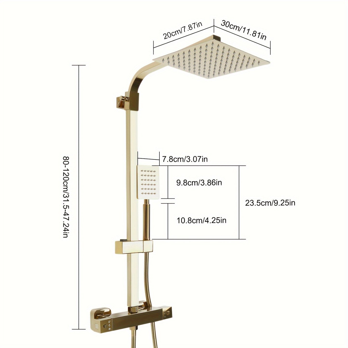 Thermostaatkraan – Douchekraan – Douchekraan Set – Thermostatische Mengkraan – Doucheset – Goudkleurig – Messing en RVS – Thermostatische Temperatuurregeling