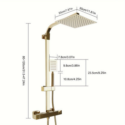 Thermostaatkraan – Douchekraan – Douchekraan Set – Thermostatische Mengkraan – Doucheset – Goudkleurig – Messing en RVS – Thermostatische Temperatuurregeling