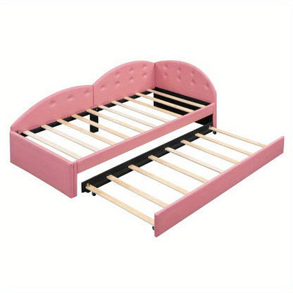 Slaapbank – Uitschuifbare Bedbank – Logeerbed – Bankbed – Bedbank 90x200 cm – Roze PU Leder – Modern Design – Handmatig Uitschuifbaar