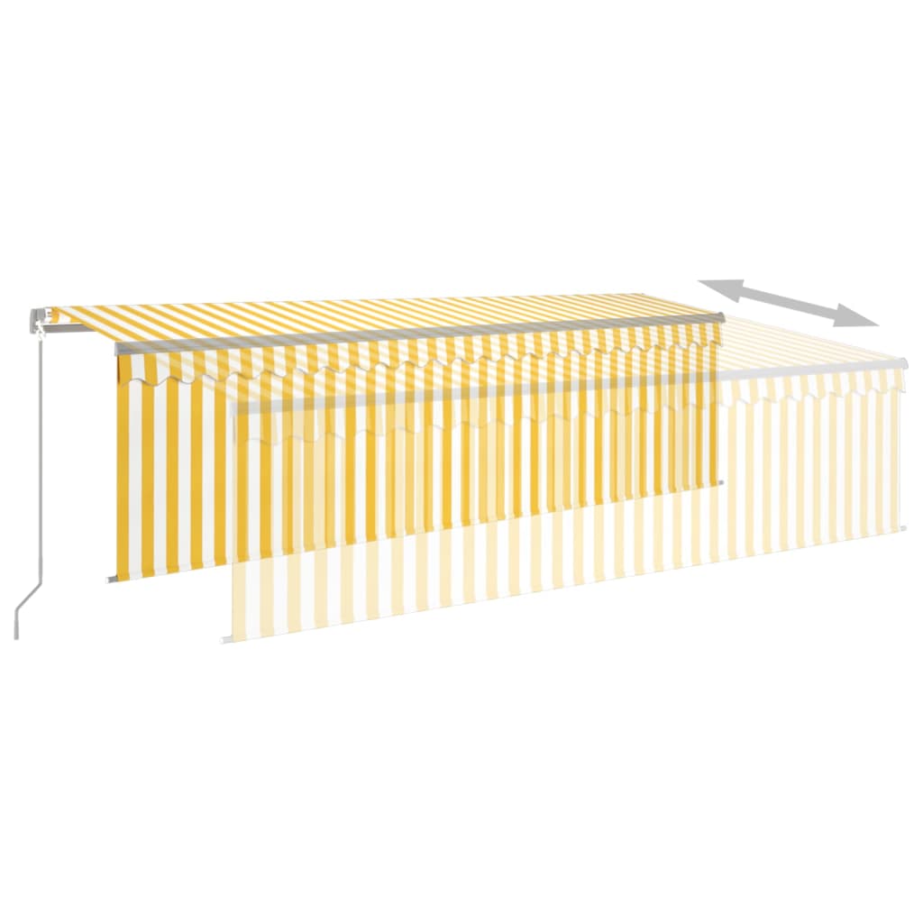 Zonnescherm – Zonwering – Uitschuifbare Luifel – Schaduwdoek – Terrasoverkapping – Geel en Wit – 5x3 Meter – UV- en Waterbestendig Polyester