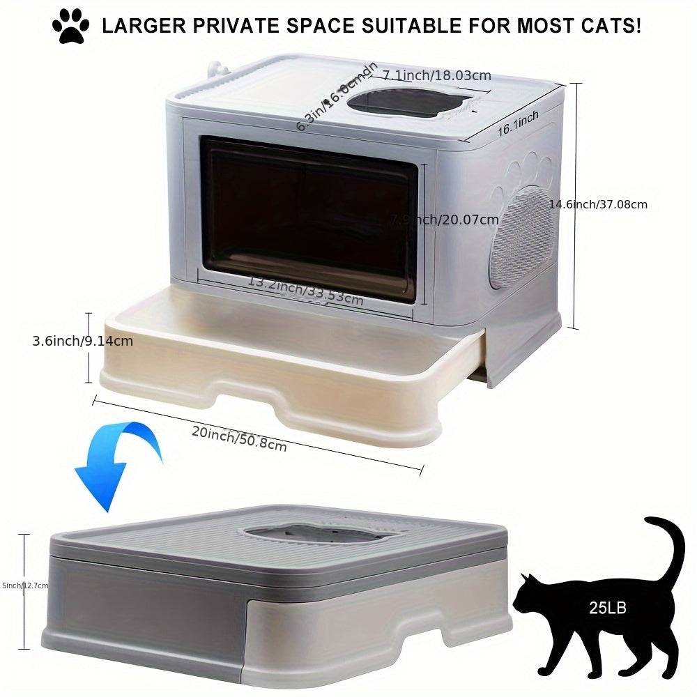 Kattenbak – Kattentoilet – Kattenbakken – Kattenbak Met Kap – Opvouwbare Kattenbak – Bovenin Instap – Inclusief Borstel – 48,5x36,5x38 cm – Duurzaam Plastic – Gesloten Design