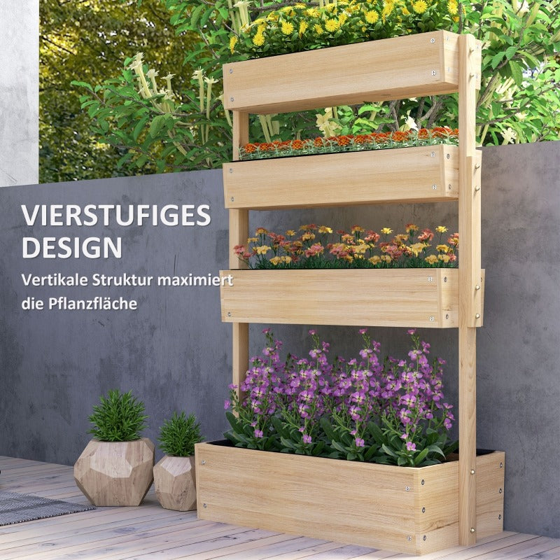 Verhoogde Plantenbak – Tuinbak – Kweekbak – Bloembak – Kruidenbak – 4 Laags – Natuurlijk Hout & Duurzaam Kunststof – Met Afwatering – Binnen en Buiten Geschikt