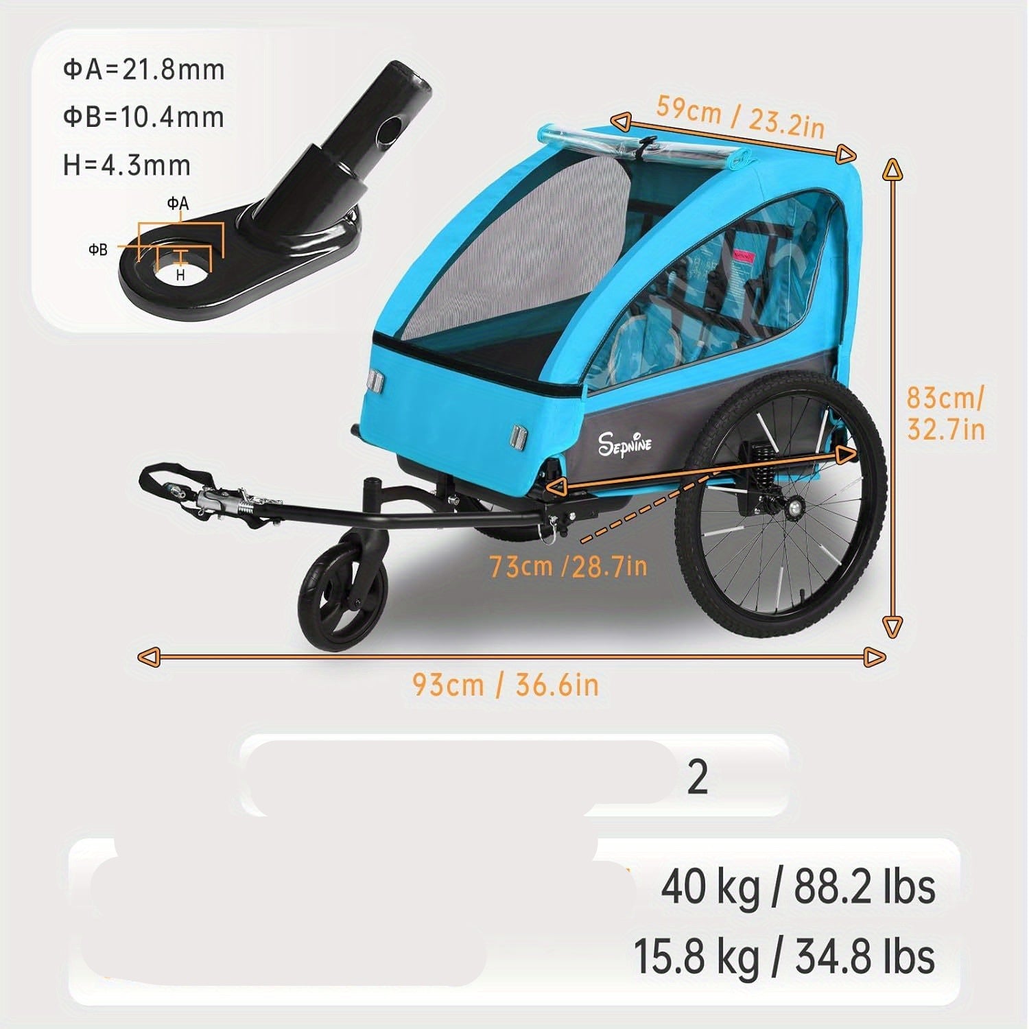 Kinderfietsaanhanger – Jogger Stroller – Fietskar – Duo Buggy – Loopwagen – 360° Draaibare Wielen – 5-Punts Veiligheidsgordel – Ventilerend Mesh Design – Lichtgewicht Frame – Blauw - QUORE