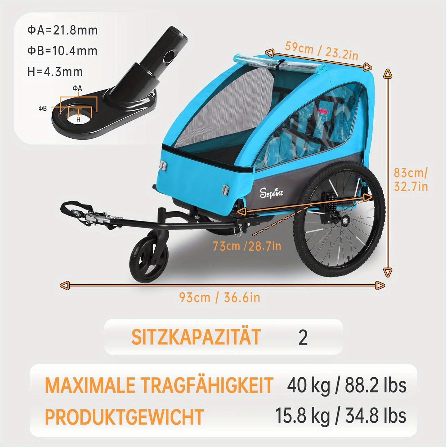 Fietskar 2-in-1 – Fietsaanhanger – Kinderfietsaanhanger – Tweepersoons Fietskar – Bagagekar – Blauw – Veilige Vering – Inklapbaar En Eenvoudig Te Monteren