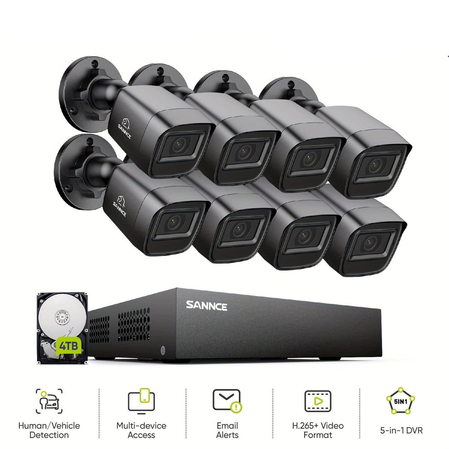 Bewakingscamera Systeem – Beveiligingscamera Set – Camerabewaking – CCTV Systeem – Surveillance Kit – 8 Kanaals – 4TB Opslag – Intelligente Mens- en Voertuigdetectie – Nachtzicht