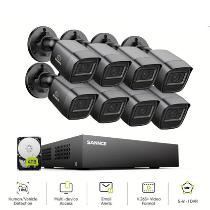 Bewakingscamera Systeem – Beveiligingscamera Set – Camerabewaking – CCTV Systeem – Surveillance Kit – 8 Kanaals – 4TB Opslag – Intelligente Mens- en Voertuigdetectie – Nachtzicht