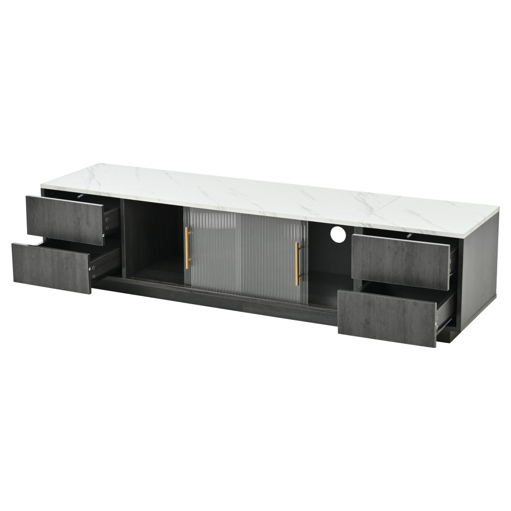Modern Luxury TV Stand for 70-inch TVs Compatible for 165.1/190.5/177.8 cm Screens - Heavy-Duty Metal Frame with Marble-Patterned Tabletop, Cable Management System & Push-to-Open Drawers - Non-Wood Media Console for Large TVs