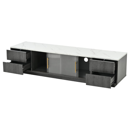 Modern Luxury TV Stand for 70-inch TVs Compatible for 165.1/190.5/177.8 cm Screens - Heavy-Duty Metal Frame with Marble-Patterned Tabletop, Cable Management System & Push-to-Open Drawers - Non-Wood Media Console for Large TVs