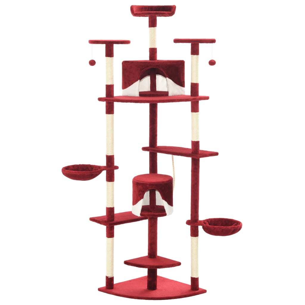 Kattentoren – Krabpaal – Klimmeubel – Kattenboom – Kattenhuis – Sisal Krabpalen – Zachte Polyester Bekleding – Rood-Wit