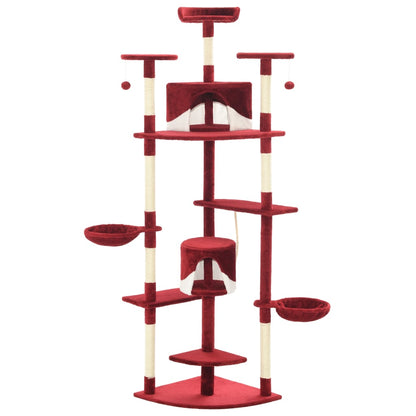 Kattentoren – Krabpaal – Klimmeubel – Kattenboom – Kattenhuis – Sisal Krabpalen – Zachte Polyester Bekleding – Rood-Wit