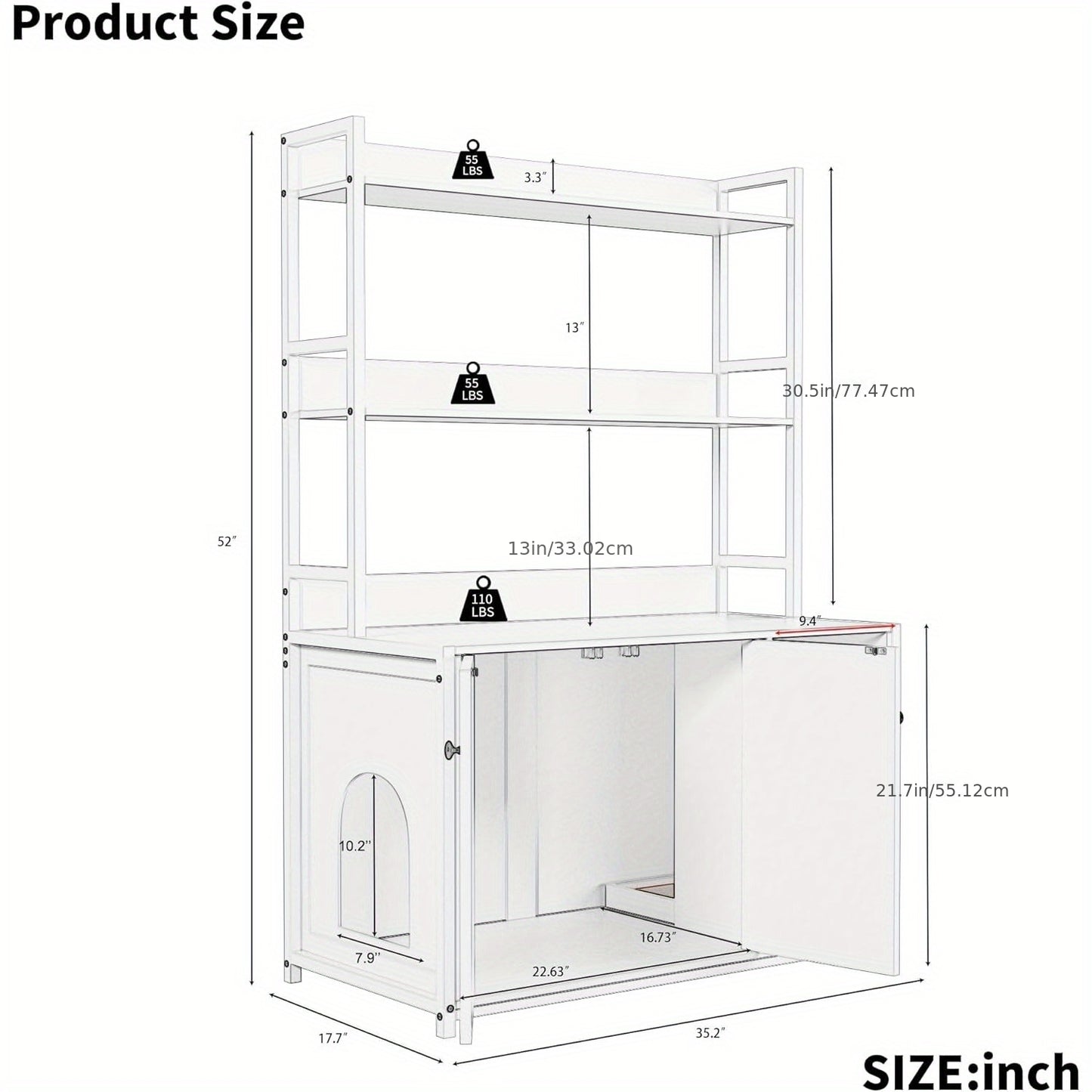 Kattenbakverstopper – Kattenbakmeubel – Kattenhuis – Kattenkast – Kattenberging – Dubbele Deur Toegang – Ingebouwde Krabpaal – Compact 90x45 cm – Stevige Witte Constructie