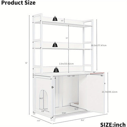 Kattenbakverstopper – Kattenbakmeubel – Kattenhuis – Kattenkast – Kattenberging – Dubbele Deur Toegang – Ingebouwde Krabpaal – Compact 90x45 cm – Stevige Witte Constructie