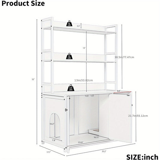 Kattenbakverstopper – Kattenbakmeubel – Kattenhuis – Kattenkast – Kattenberging – Dubbele Deur Toegang – Ingebouwde Krabpaal – Compact 90x45 cm – Stevige Witte Constructie