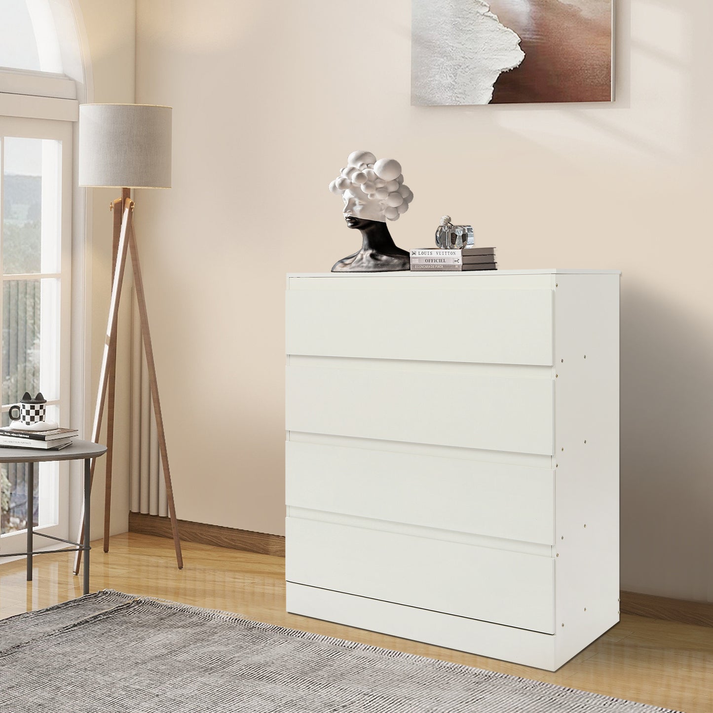 Opbergkast – Ladekast – Kledingkast – Opbergmeubel – Kast met Laden – Modern Wit – 4 Lades – Duurzaam Houtfineer – Ruimtebesparend Verticaal Design