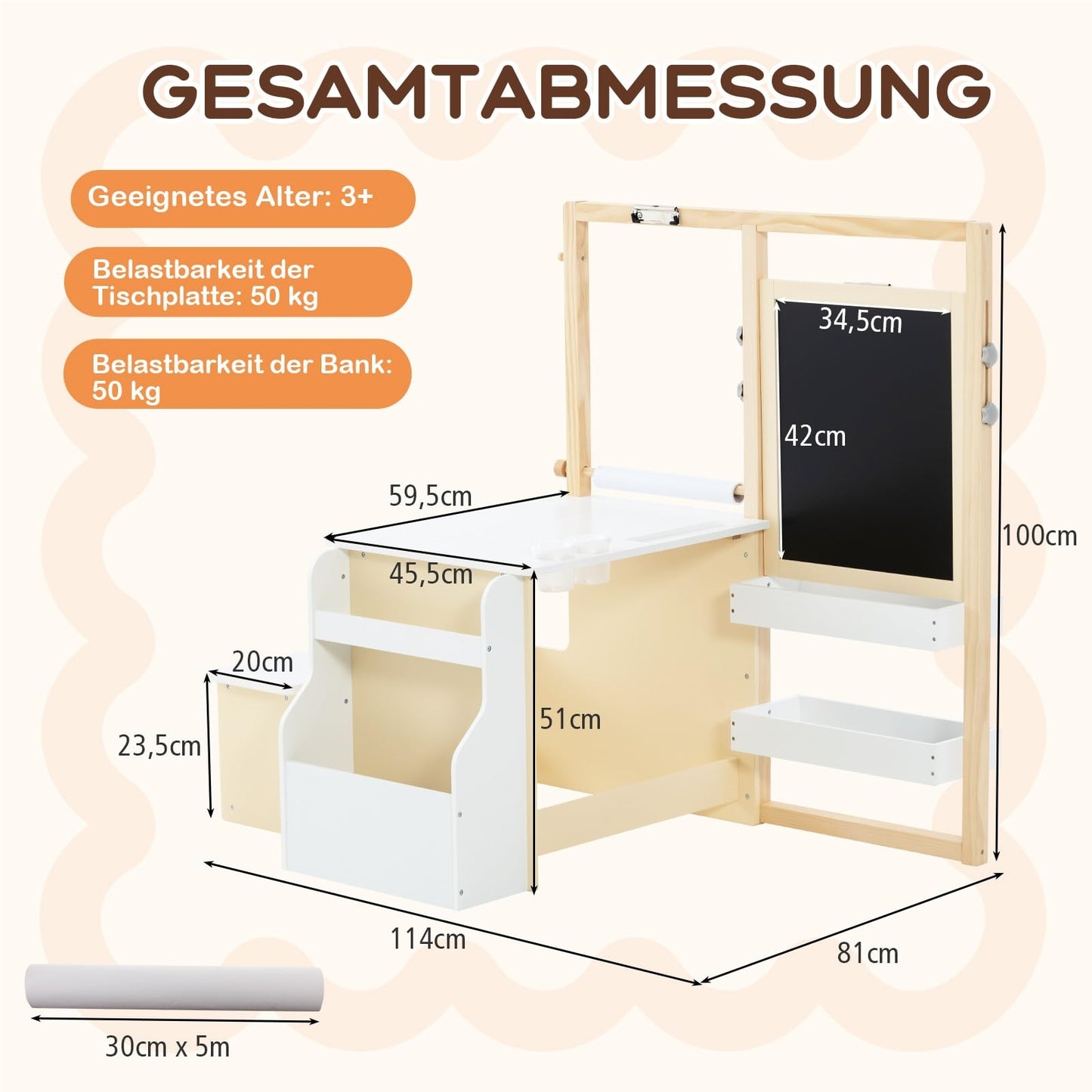 Kindertekentafel – Kindertafel – Tekentafel – Activiteitentafel – Speeltafel – Dubbelzijdige Krijtbord & Whiteboard – Verstelbare Hoogte & Opbergruimte