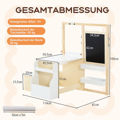 Kindertekentafel – Kindertafel – Tekentafel – Activiteitentafel – Speeltafel – Dubbelzijdige Krijtbord & Whiteboard – Verstelbare Hoogte & Opbergruimte