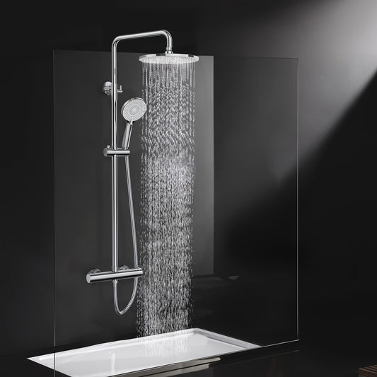 Thermostatische Douchekolom – Douchepaneel – Regendouche – Handdouche – Thermostaatkraan – 250 mm Regendouchekop – 3-standen Handdouche – Hoogwaterdruk Kraan – Verstelbaar in Hoogte – Chroom Afwerking