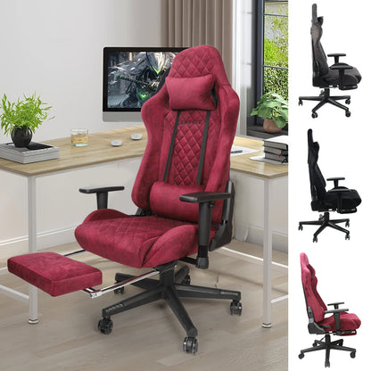 Gamingstoel – Bureaustoel – Gamestoel – Computestoel – Racestoel – Met Voetensteun – Ergonomisch Design – Verstelbare Hoogte 8 cm – Vintage Flanel – Draaibare Armleuningen