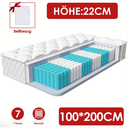 Gronfont Mattress 140x200/90x200 Cm, Premium Pocket Spring Mattress, Ergonomic 7-zone Mattress, Height 22cm, Firmness Grade H3, Spring Mattress With Fitted Sheet, Mattress For Adults