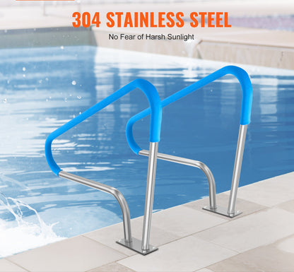 Zwembadhandrail – Zwembadleuning – Zwembadbeugel – Zwembadsteun – Spa-handgreep – RVS 304 Roestvrij Staal – Antislip Comfortabele Handgrepen – 48x36 Inch Met Basisplaat