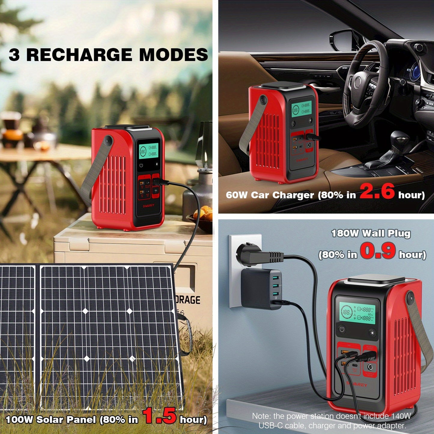 Powerbank – Power Station – Zonne-Generator – Draagbare Batterij – Camping Accu – 192Wh LiFePO4 Batterij – 140W USB-C Snelladen