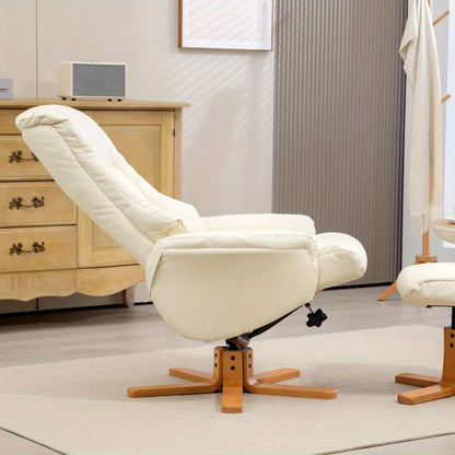 Relaxfauteuil – Fauteuil – Loungestoel – Zetel – Leunstoel – Crème Wit – Comfortabele Stof – Verstelbare Rugleuning Met Voetenbank