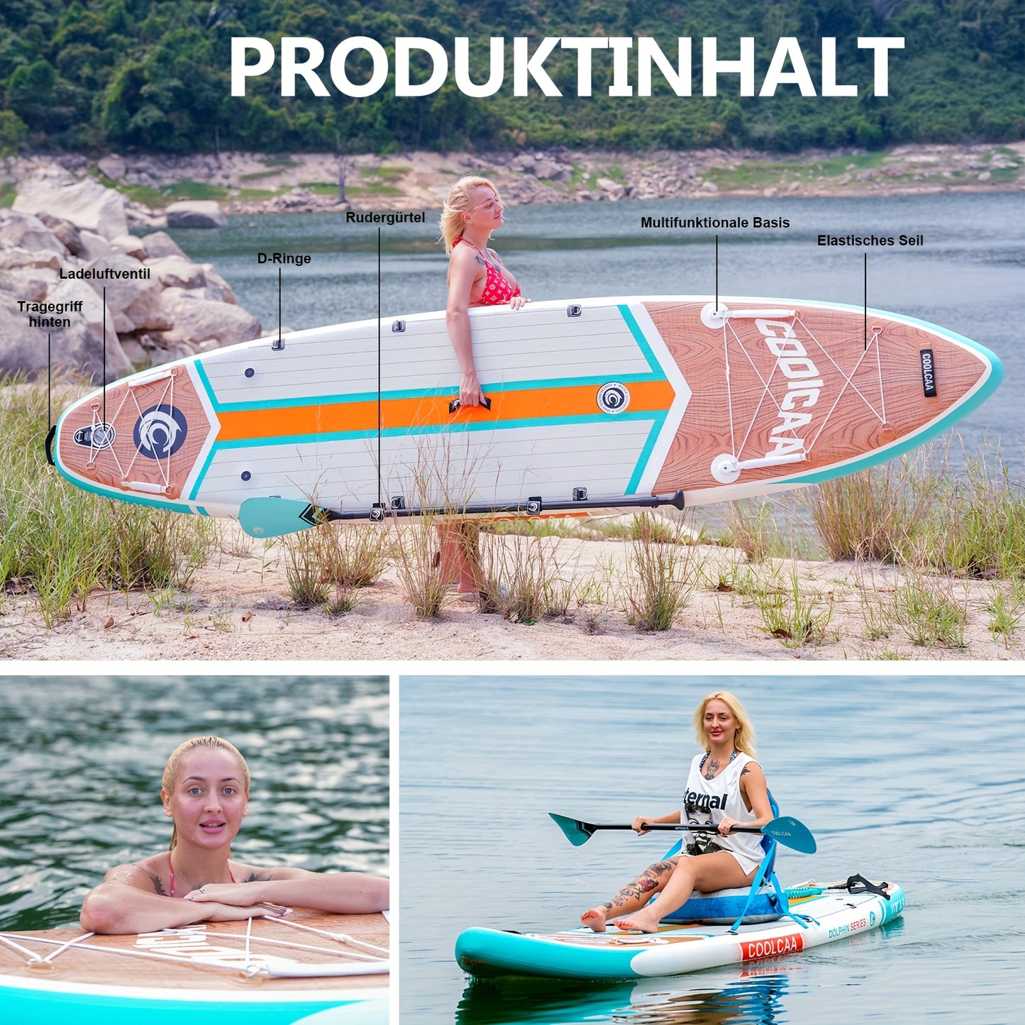 Stand Up Paddle Board – SUP Board – Inflatable Paddleboard – Surfboard – Watersportboard – Wood Grain Kleur – 360 cm Lang – Draagkracht 222 kg