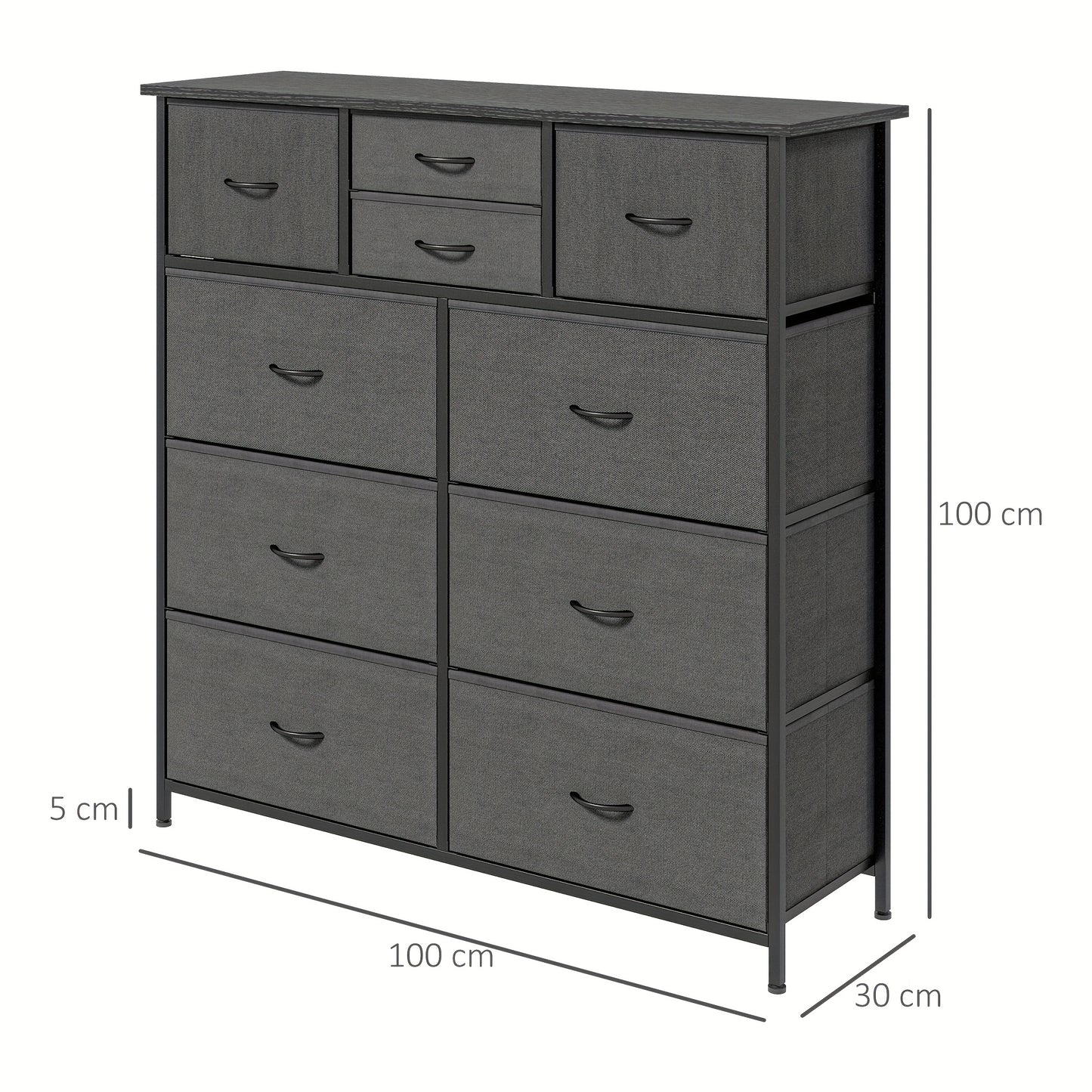 Ladeblok – Ladekast – Opbergkast – Rolcontainer – Archiefkast – Zwart Staal – 10 Lades – Compact & Gemakkelijk Te Monteren