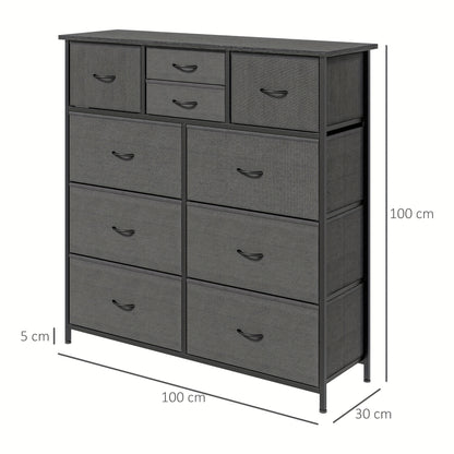 Ladeblok – Ladekast – Opbergkast – Rolcontainer – Archiefkast – Zwart Staal – 10 Lades – Compact & Gemakkelijk Te Monteren