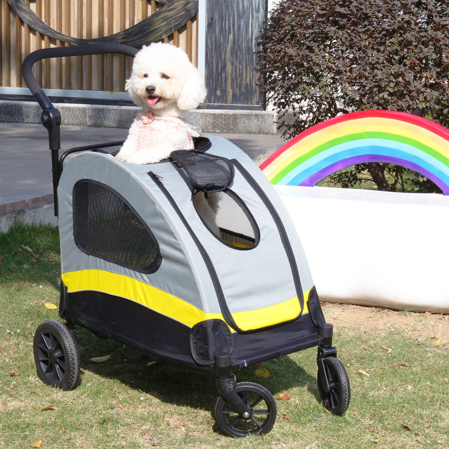Dierenwagen – Hondenwagen – Pet Stroller – Huisdierwagen – Dierenbuggy – One-Click Vouwsysteem – 4 Heavy-Duty Wielen – Verstelbare Handgreep – Achterrem – Veiligheidsharnas – M