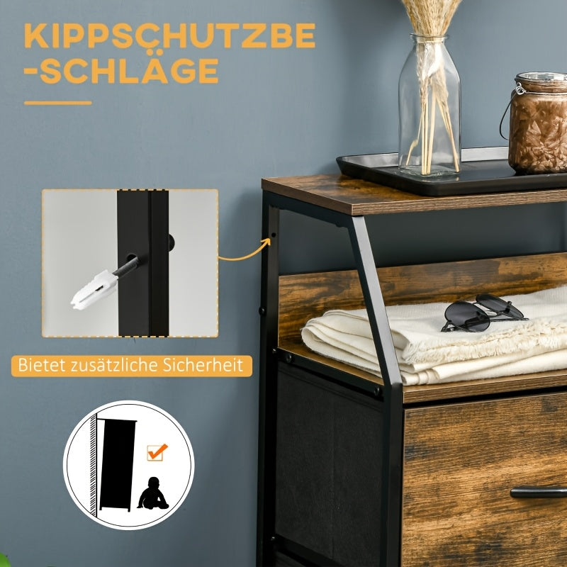 Rustic Brown Steel Frame Chest of Drawers Storage Cabinet with 3 Drawers – Classic Style, Freestanding Design for Bedroom & Living Room Organization, Easy Assembly, 3.2+ Cubic Feet Capacity, Storage Furniture, Classic Aesth