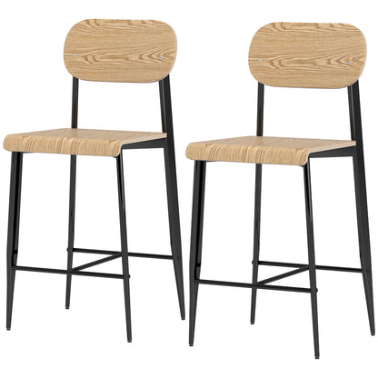 Barkrukken – Barstoelen – Hoge Stoelen – Krukken – Barkruk Set Natuurlijk Hout – Met Rugleuning – Stevig Metaalframe – Lichtbruin Hout