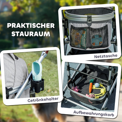 Hondenwagen – Huisdierenwagen – Buggy – Draagtas – Autostoel – Lichtgewicht Aluminium Frame – 3-in-1 Opvouwbaar Design – Inclusief Veiligheidsharnassen – Lichtgrijs