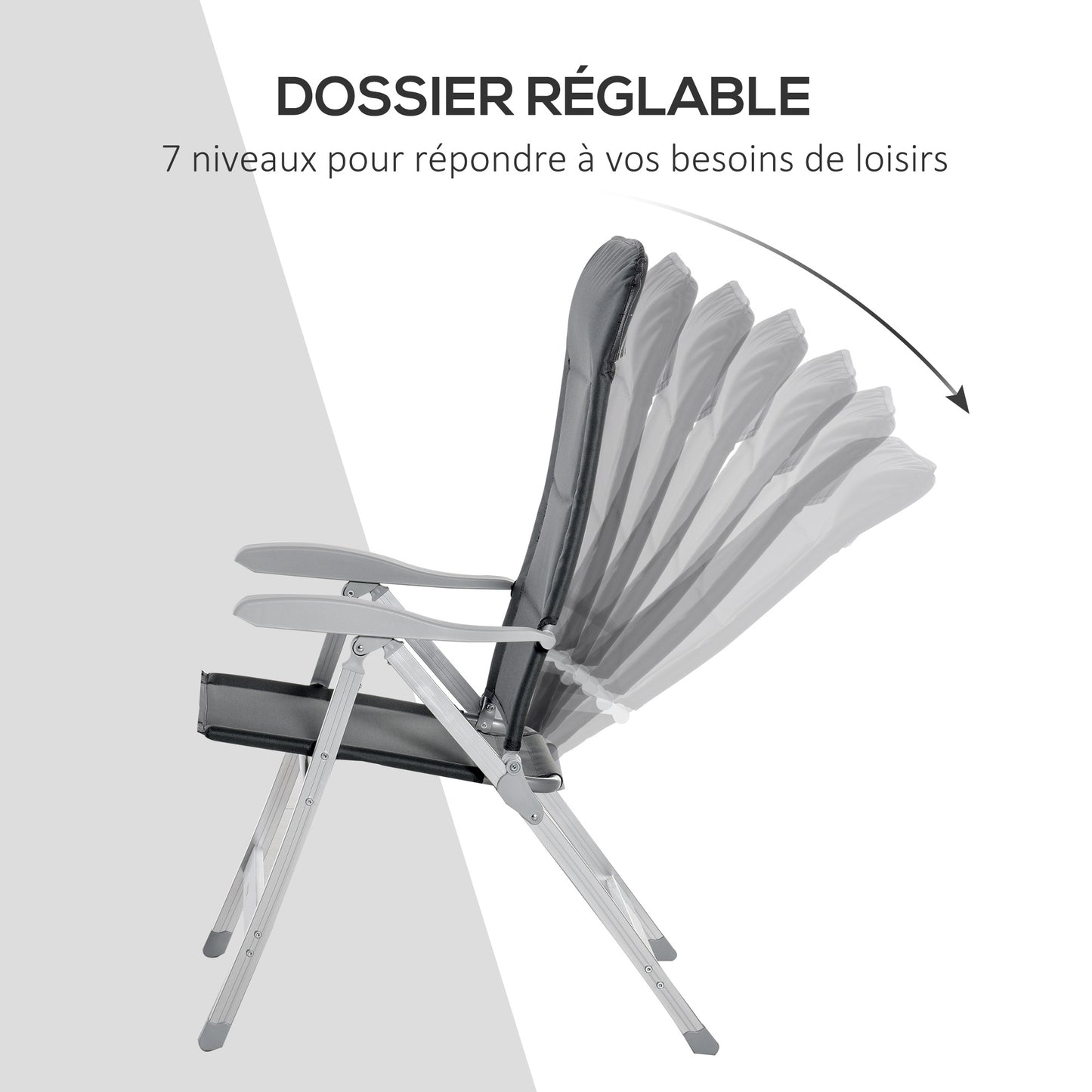 Tuinstoelen – Klapstoelen – Balkonstoelen – Campingstoelen – Verstelbare Tuinstoelen Donkergrijs – Aluminium Frame – Inklapbaar Met Hoge Rugleuning