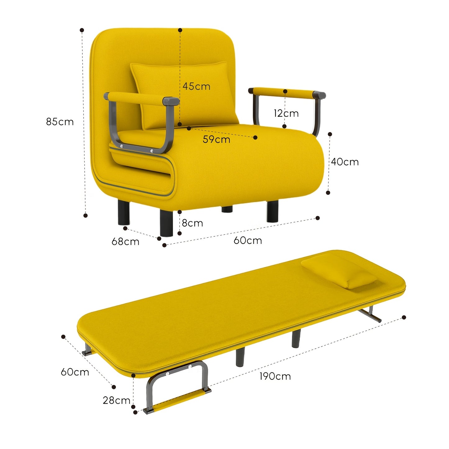 Slaapbank – Bedbank – Logeerbed – Slaapstoel – Sofa – Zwart – Memory Foam Vulling – Wasbare Stof