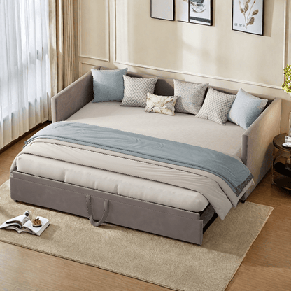 Bedbank – Slaapbank – Uitschuifbaar Bed – Sofa Bed – Tweezits Slaapbank – Uitschuifbaar 90/180x200 cm – Fluwelen Bekleding met Lattenbodem