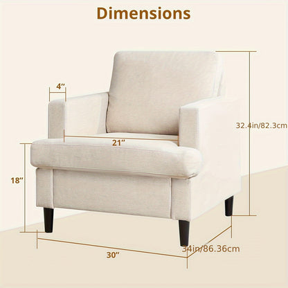 Beige Accentstoel – Slaapkamerstoel – Woonkamerstoel – Eetkamerstoel – Fauteuil – Linnen Bekleding – Stevig Metalen Frame – Mid-Century Design – Comfortabel Schuimkussen – Gemakkelijk Zelf Te Monteren