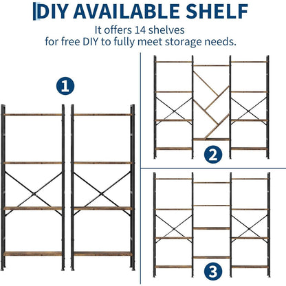 Triple 5 Tier Shelf Bookshelf | Rustic Wooden and Metal Display Book Shelf, Wide Bookcase, Adds Character to Your Room, Bedroom, Living Room, Home & Office Shelving, Brown, Freestanding, Assembly Required, TACKVIEW