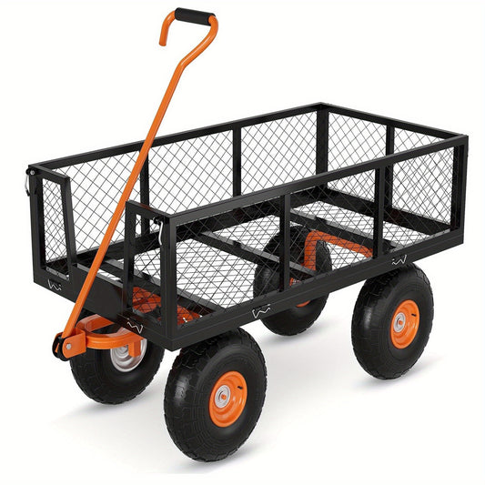 Tuinkar – Kruiwagen – Transportkar – Tuinwagen – Karretje – 408,23 kg Draagvermogen – Verwisselbare Mesh Zijkanten – 180° Draaibare Handgreep – 25,4 cm All-Terrain Banden – Lichtgewicht Stalen Frame