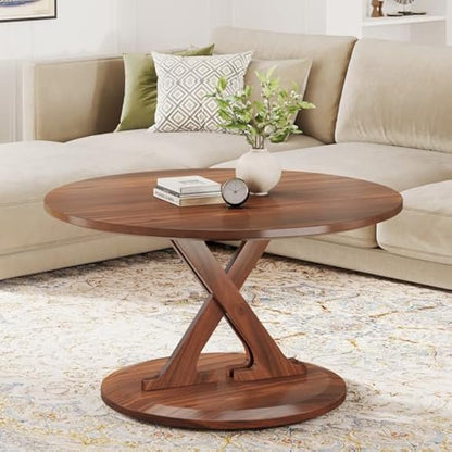 Ronde Salontafel – Koffietafel – Bijzettafel – Lounge Tafel – Accenttafel – Vintage Bruin – Mid-Century Modern Design – 80 cm Diameter